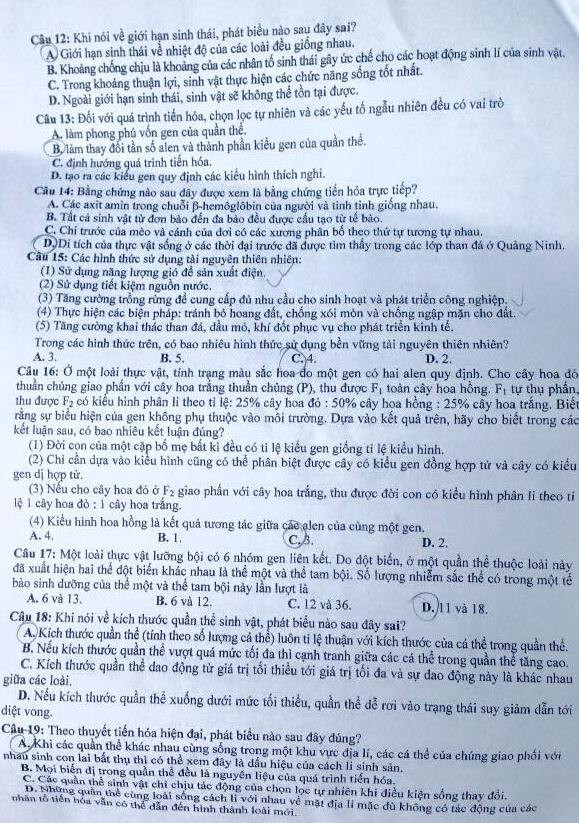 Đề thi PTTH môn Sinh học dài 8 trang, nhưng không quá khó ảnh 2