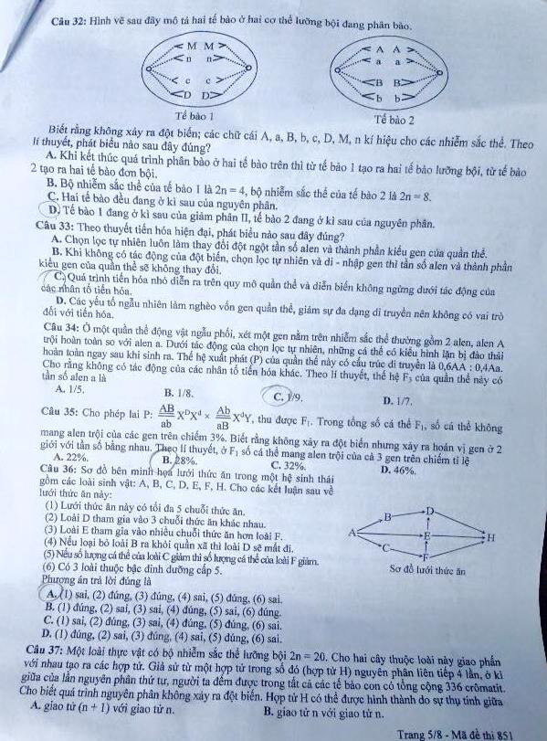 Đề thi PTTH môn Sinh học dài 8 trang, nhưng không quá khó ảnh 7