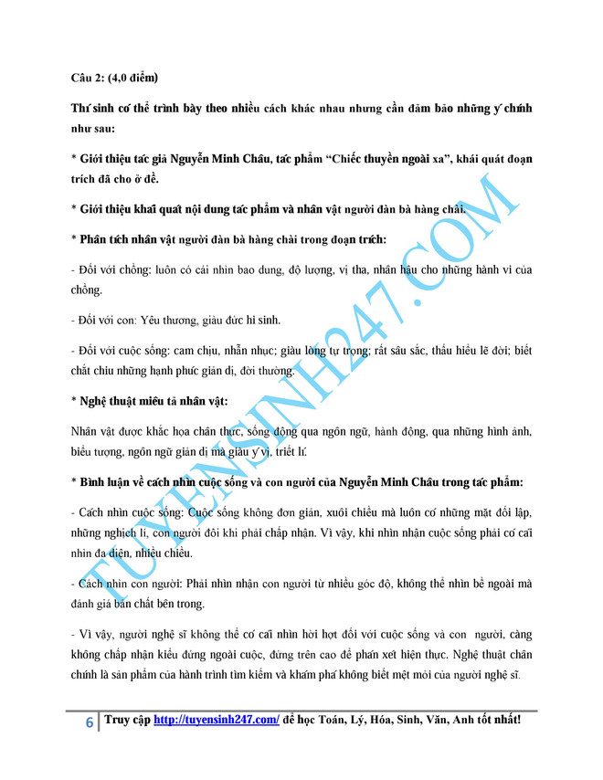 Đáp án đề thi môn Ngữ văn kỳ thi trung học phổ thông ảnh 6