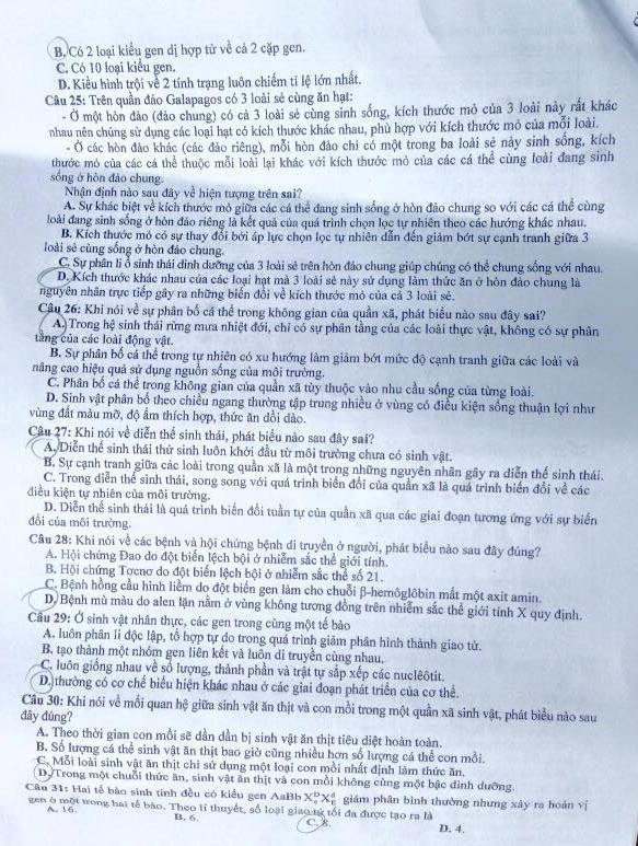 Đề thi PTTH môn Sinh học dài 8 trang, nhưng không quá khó ảnh 4