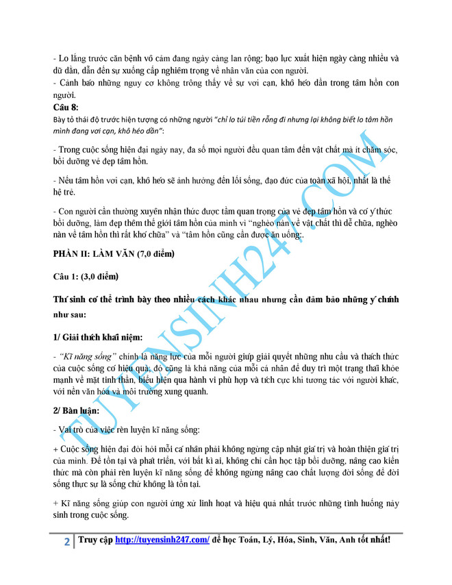 Đáp án đề thi môn Ngữ văn kỳ thi trung học phổ thông ảnh 2