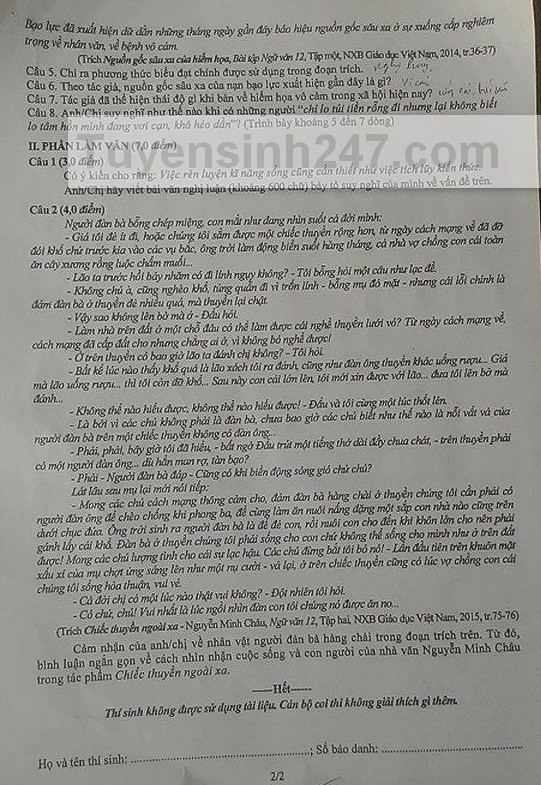 Đề thi môn Ngữ văn kỳ thi trung học phổ thông quốc gia ảnh 2