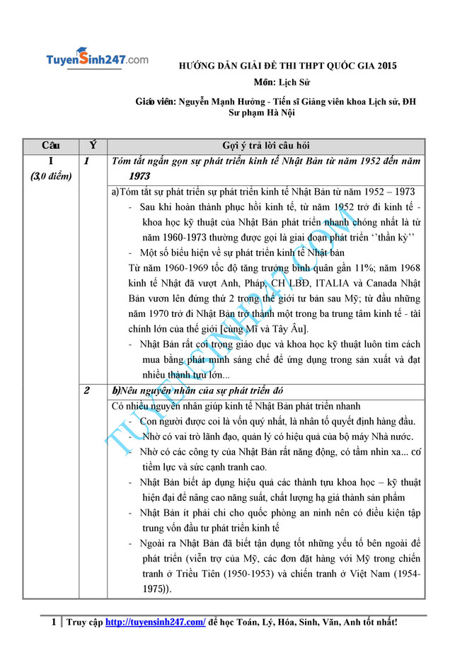 Cập nhật hướng dẫn giải đề Lịch sử kỳ thi trung học phổ thông ảnh 1