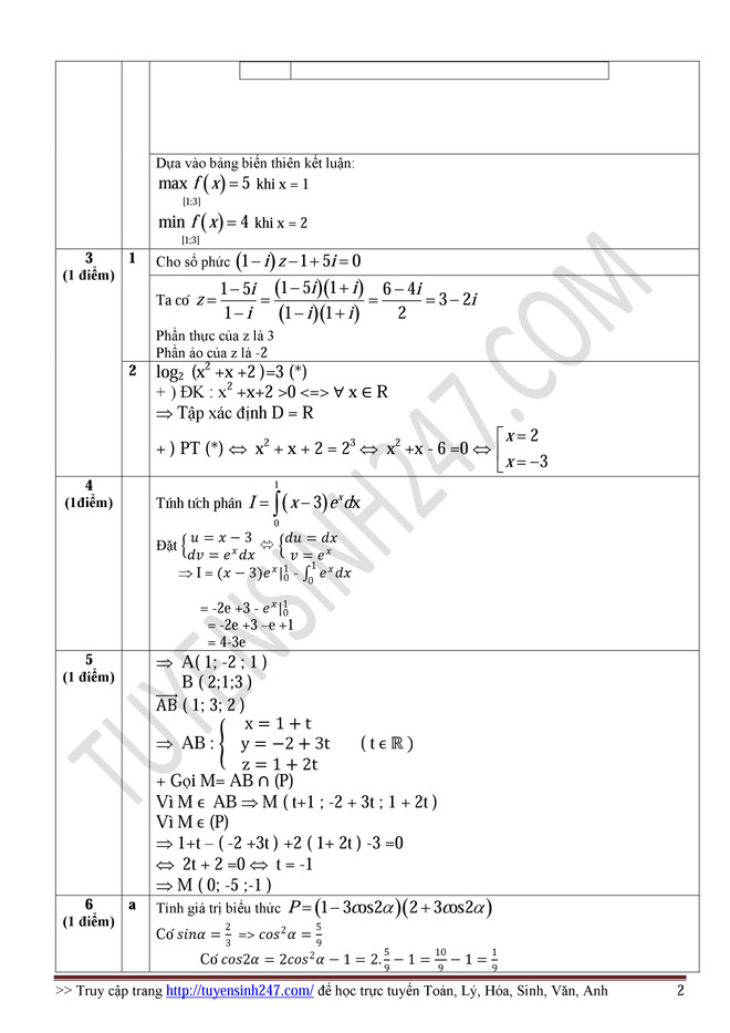 Hướng dẫn giải đề thi môn Toán kỳ thi trung học phổ thông ảnh 3