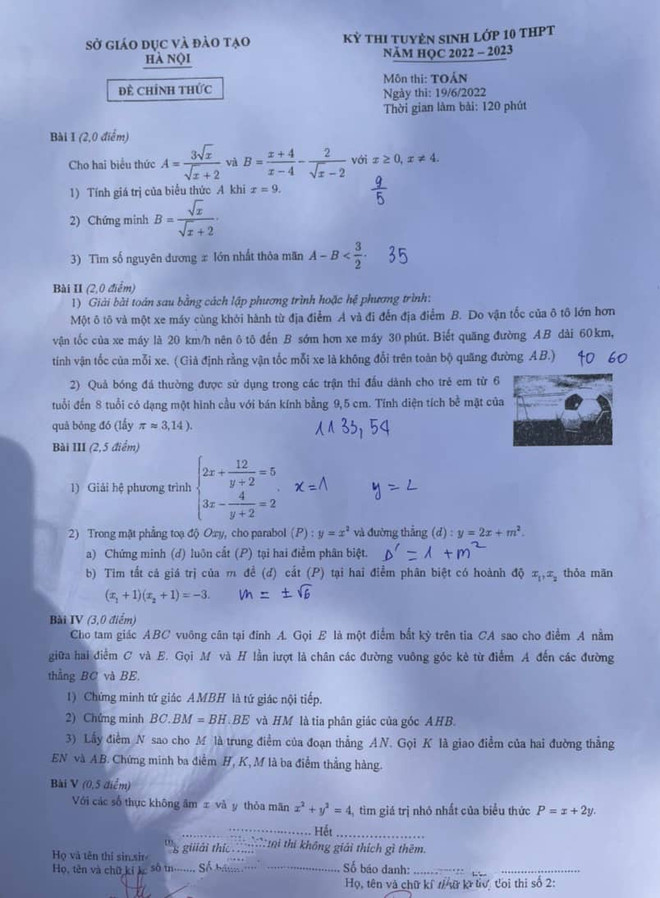 Gợi ý đáp án đề thi môn Toán kỳ thi tuyển sinh vào lớp 10 của Hà Nội ảnh 7