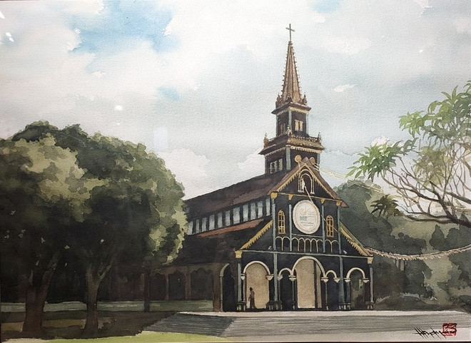 Ngắm cảnh sắc phương Nam qua triển lãm tranh màu nước tại Văn Miếu ảnh 4