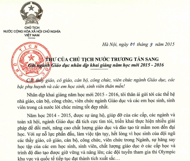 Thư của Chủ tịch nước Trương Tấn Sang gửi ngành giáo dục ảnh 2