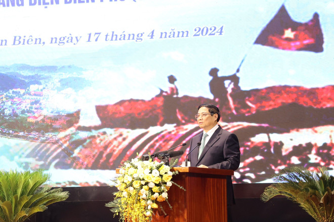 Thủ tướng Chính phủ Phạm Minh Chính phát biểu tại sự kiện. (Ảnh: Minh Anh/Vietnam+) vnp_dienbien1.jpg