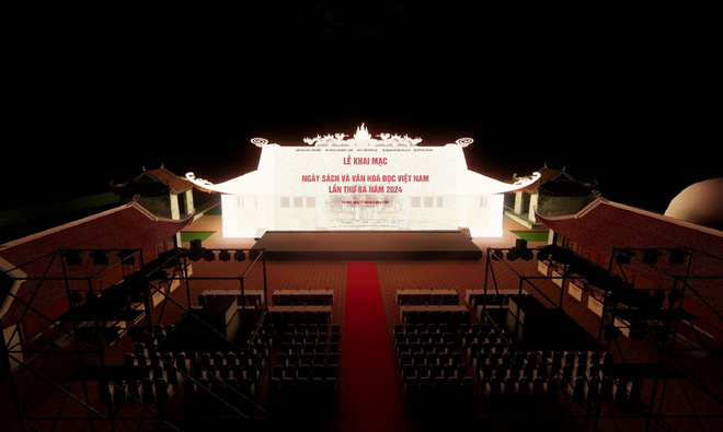 Phối cảnh 3D của lễ khai mạc Ngày Sách và Văn hóa đọc Việt Nam 2024. (Ảnh: BTC) ngaysach.png