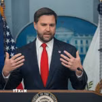 (Tư liệu) Phó Tổng thống Mỹ JD Vance phát biểu tại cuộc họp báo ở Nhà Trắng, Washington, D.C. (Ảnh: THX/TTXVN phát)