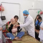 Điều trị cho các bệnh nhi nhiễm bệnh sởi. (Ảnh: Nông Đạt/TTXVN)