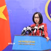 Người phát ngôn Bộ Ngoại giao Phạm Thu Hằng trả lời câu hỏi của các cơ quan báo chí trong nước và quốc tế. (Ảnh: Minh Đức/TTXVN)