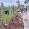Cán bộ, chiến sỹ và người dân thu gom cành cây, phế thải sau phát quang, giữ gìn vệ sinh môi trường, chủ động phòng, chống sốt xuất huyết tại Gia Lai. (Ảnh: Quang Thái/TTXVN)
