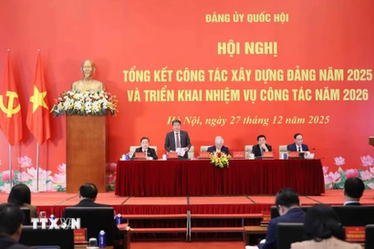 Hội nghị Tổng kết công tác xây dựng Đảng năm 2025 và triển khai nhiệm vụ công tác năm 2026. (Ảnh: An Đăng/TTXVN)