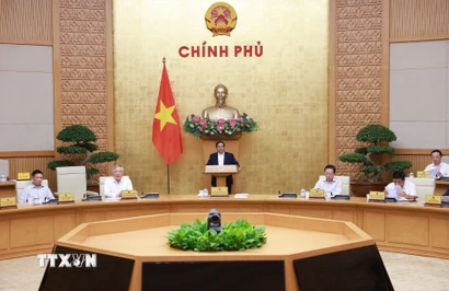 Thủ tướng Phạm Minh Chính chủ trì Phiên họp Chính phủ chuyên đề về xây dựng pháp luật tháng 9 năm 2025. (Ảnh: Dương Giang/TTXVN)