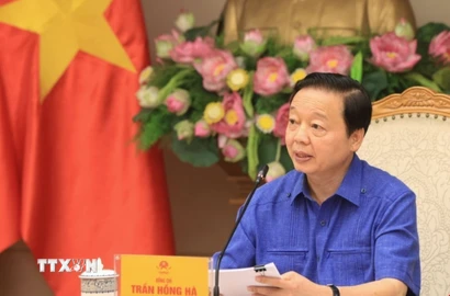 Phó Thủ tướng Trần Hồng Hà phát biểu tại cuộc họp. (Ảnh: Tuấn Anh/TTXVN)