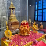 Xá lợi Đức Phật được tôn trí tại Bảo tàng Quốc gia New Delhi, Ấn Độ. (Ảnh: Quang Trung/TTXVN)