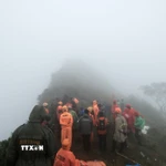 Lực lượng cứu hộ làm nhiệm vụ tại hiện trường vụ rơi máy bay ATR 42-500 thuộc Hãng hàng không Indonesia Air Transport (IAT) trên núi Bulusaraung, huyện Maros, tỉnh Nam Sulawesi, ngày 18/1/2026. (Ảnh: THX/TTXVN)