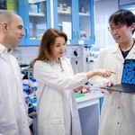 Nhóm các nhà khoa học do Phó Giáo sư Guillaume Thibault (trái) của Đại học Công nghệ Nanyang (NTU) dẫn đầu, bao gồm cả giáo sư thỉnh giảng Kimberly Kline (giữa) của Đại học Geneva và nghiên cứu sinh Aaron Tan của NTU. (Ảnh: NTU)