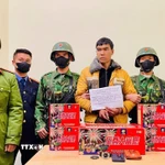 Bắt giữ đối tượng vận chuyển trái phép pháo lậu qua biên giới. (Ảnh: TTXVN phát)