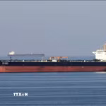 Tàu chở dầu di chuyển qua eo biển Hormuz. (Ảnh: Reuters/TTXVN)