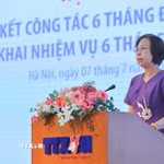 Đồng chí Vũ Việt Trang, Ủy viên Ban Thường vụ Đảng ủy các cơ quan Đảng Trung ương, Bí thư Đảng ủy, Tổng Giám đốc TTXVN, Phó Trưởng Ban Tuyên giáo và Dân vận Trung ương phát biểu khai mạc Hội nghị. (Ảnh: Lê Đông/TTXVN)