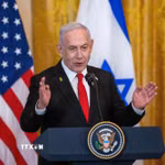 Thủ tướng Israel Benjamin Netanyahu trong cuộc họp báo nhân một chuyến thăm Nhà Trắng (Mỹ). (Ảnh: THX/TTXVN)