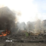 Tòa nhà bị phá hủy sau cuộc không kích của Israel tại Beirut, Liban. (Nguồn: THX/TTXVN)