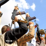 Các tay súng Houthi tại Sanaa, Yemen, ngày 11/3/2025. (Nguồn: THX/TTXVN)