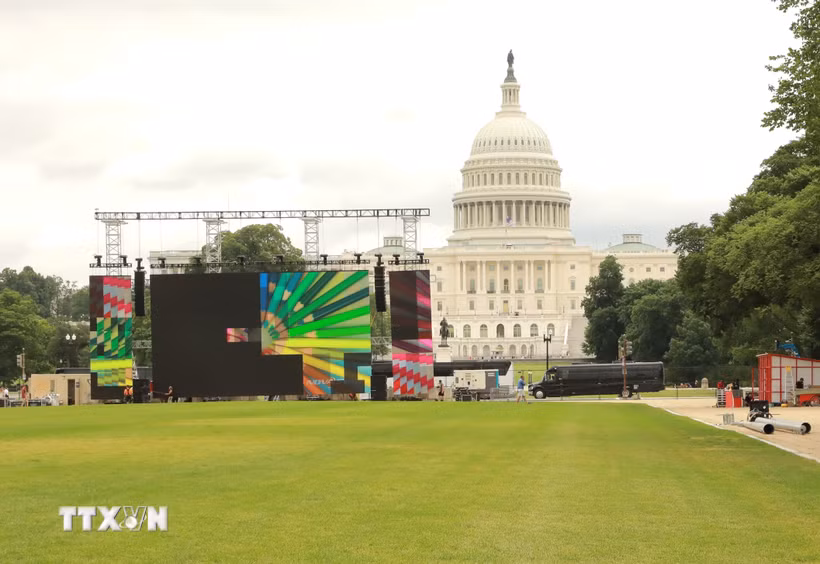 Toàn cảnh khu Fan Zone đối diện Tòa nhà Quốc hội Mỹ. (Ảnh: Ngọc Quang/TTXVN)