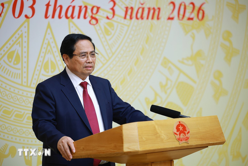 Thủ tướng Phạm Minh Chính chủ trì Phiên họp lần thứ 32 của Ban chỉ đạo chống khai thác hải sản bất hợp pháp. (Ảnh: Dương Giang/TTXVN)