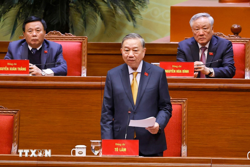 Tổng Bí thư Tô Lâm, Chủ tịch Đoàn Chủ tịch điều hành phiên họp. (Ảnh: TTXVN)