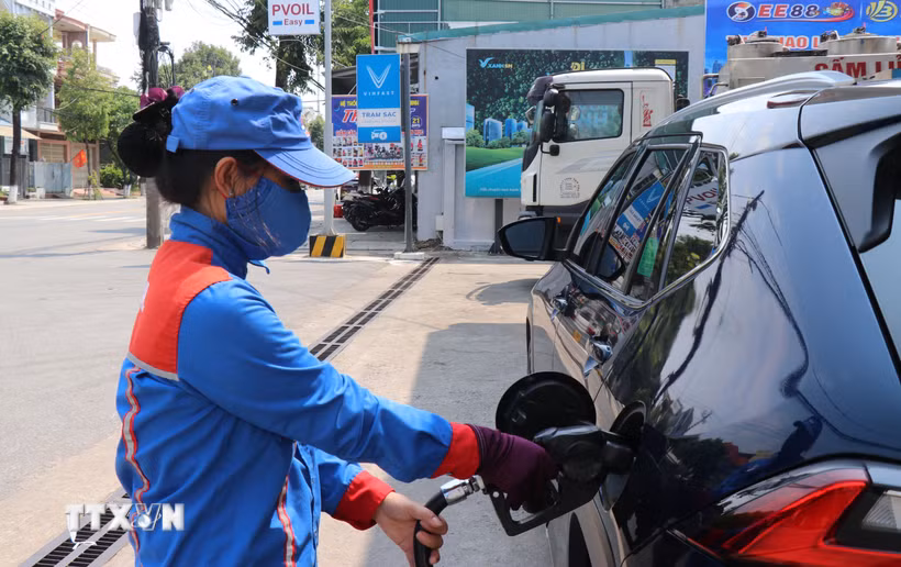 Cửa hàng xăng dầu Trần Phú, phường Nghĩa Lộ, tỉnh Quảng Ngãi bán xăng E10 cho người dân. (Ảnh: Phạm Cường/TTXVN)