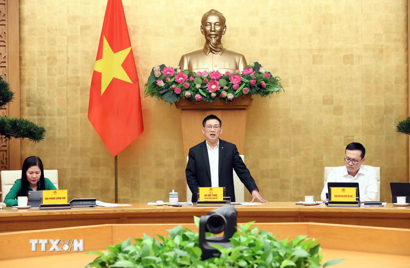 Phó Thủ tướng Hồ Đức Phớc, Trưởng Ban Chỉ đạo Phòng chống rửa tiền quốc gia phát biểu. (Ảnh: An Đăng/TTXVN)