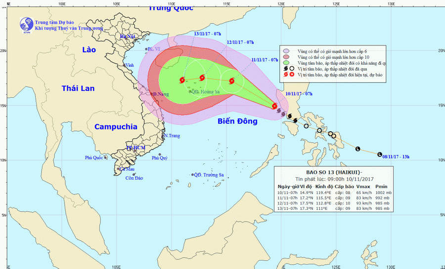 Bão số 13 di chuyển theo hướng Tây Tây Bắc và tiếp tục mạnh thêm ảnh 1