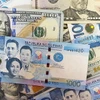 Đồng peso của Chile và đồng đôla Mỹ. (Ảnh: VOA News/TTXVN)