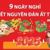 Lịch nghỉ Tết Nguyên đán Ất Tỵ 2025 của công chức, viên chức kéo dài 9 ngày liên tục.