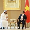 Thủ tướng Phạm Minh Chính tiếp Bộ trưởng Kinh tế UAE Abdulla Bin Touq Al Marri. (Ảnh: Dương Giang/TTXVN)