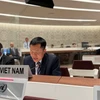 Tham Tán Công sứ, Phó Trưởng Phái đoàn Cung Đức Hân phát biểu tại cuộc họp (Ảnh: TTXVN phát)
