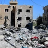 Cảnh đổ nát sau cuộc không kích của Israel tại Saksakiyeh, miền nam Liban, ngày 26/9. (Ảnh: THX/TTXVN)