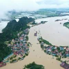 Mực nước sông Hoàng Long dâng cao khiến nhiều ngôi nhà bị ngập nặng tại huyện Gia Viễn. (Ảnh: Minh Đức/TTXVN)