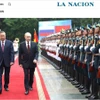 Ảnh chụp màn hình bài đăng trên tờ La Nacion về chuyến thăm Việt Nam của Tổng thống Nga Vladimir Putin. (Ảnh: Diệu Hương/TTXVN)