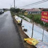 Tuyến đê hữu Đà, hữu Hồng thuộc địa bàn huyện Ba Vì (Hà Nội) bị sạt lở. (Ảnh: TTXVN phát)
