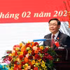 Chủ tịch Quốc hội Vương Đình Huệ chúc Tết toàn thể cán bộ, chiến sĩ bộ đội biên phòng trong cả nước. (Ảnh: Nhan Sáng/TTXVN)