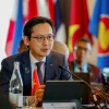 Thứ trưởng Ngoại giao Đỗ Hùng Việt, Trưởng SOM ASEAN của Việt Nam phát biểu. (Ảnh: TTXVN phát)