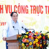 Thủ tướng Phạm Minh Chính phát biểu tại Hội nghị chuyên đề nâng cao hiệu quả cung cấp và sử dụng dịch vụ công trực tuyến. (Ảnh: Dương Giang/TTXVN)