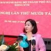 Phó Bí thư Thường trực Thành ủy hà Nội Nguyễn Thị Tuyến phát biểu khai mạc hội nghị. (Ảnh: Văn Điệp/TTXVN)
