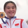 Vận động viên Deng Yawen của Trung Quốc giành Huy chương Vàng môn xe đạp biểu diễn BMX nội dung tự do nữ tại Olympic 2024. (Ảnh: THX/TTXVN)