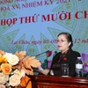 Bí thư Tỉnh ủy, Chủ tịch Hội đồng Nhân dân tỉnh Lai Châu Giàng Páo Mỷ phát biểu khai mạc kỳ họp. (Ảnh: Quý Trung/TTXVN)