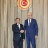 Thủ tướng Phạm Minh Chính hội kiến Chủ tịch Quốc hội Thổ Nhĩ Kỳ Numan Kurtulmus. (Ảnh: Dương Giang/TTXVN)